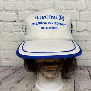 Vintage Farmer Hat Trucker Mesh Cap 3 Stripes White HOECHST Research & Develop